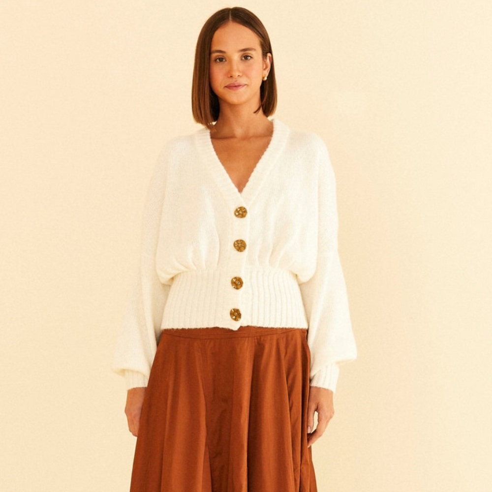 NWT FARM Rio Ribbed Goldtone-Buttoned Cardigan Size L - Picture 2 of 11